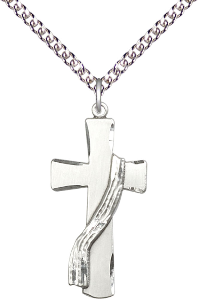 Sterling Silver Deacon Cross Pendant on a 24 inch Sterling Silver Heavy Curb chain