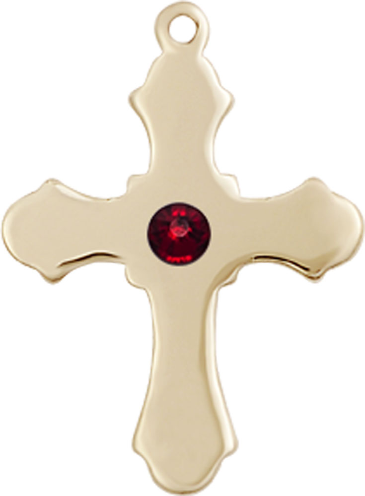 14kt Gold Filled Cross Medal with a 3mm Garnet Swarovski stone