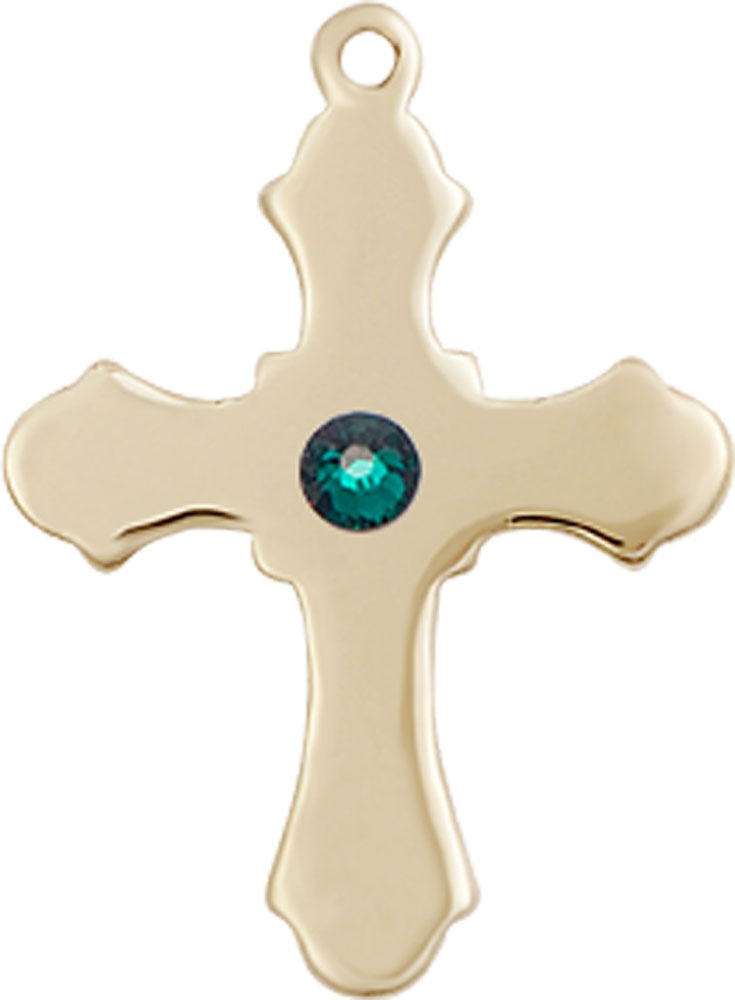 14kt Gold Filled Cross Medal with a 3mm Emerald Swarovski stone