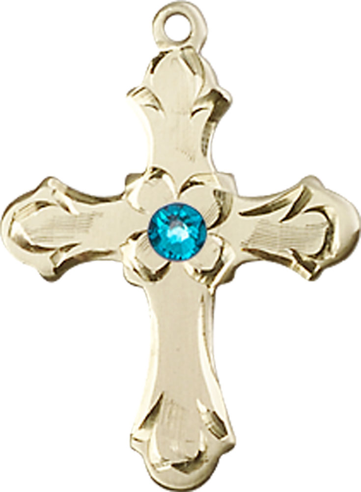14kt Gold Filled Cross Medal with a 3mm Zircon Swarovski stone