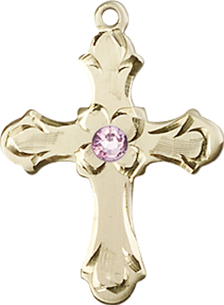 14kt Gold Filled Cross Medal with a 3mm Light Amethyst Swarovski stone