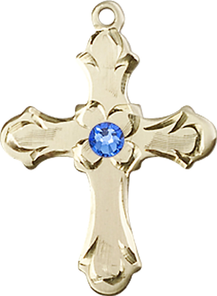14kt Gold Filled Cross Medal with a 3mm Sapphire Swarovski stone