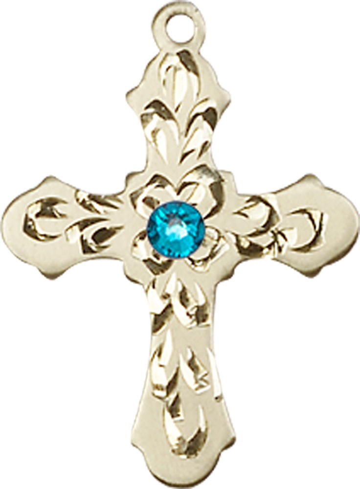 14kt Gold Filled Cross Medal with a 3mm Zircon Swarovski stone