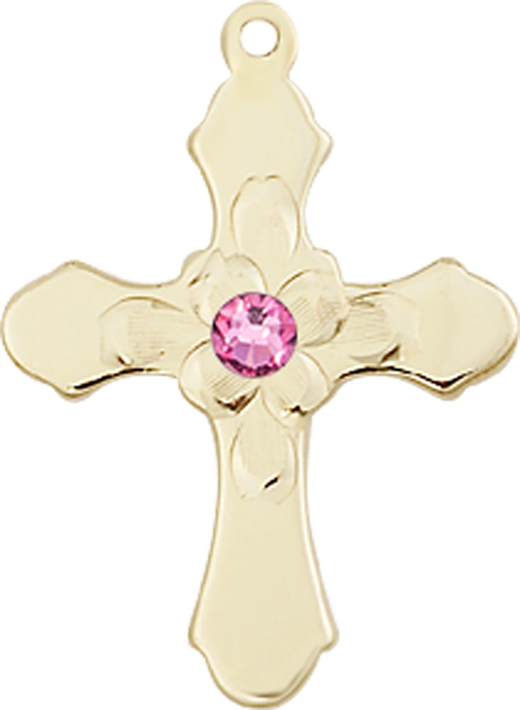 14kt Gold Filled Cross Medal with a 3mm Rose Swarovski stone
