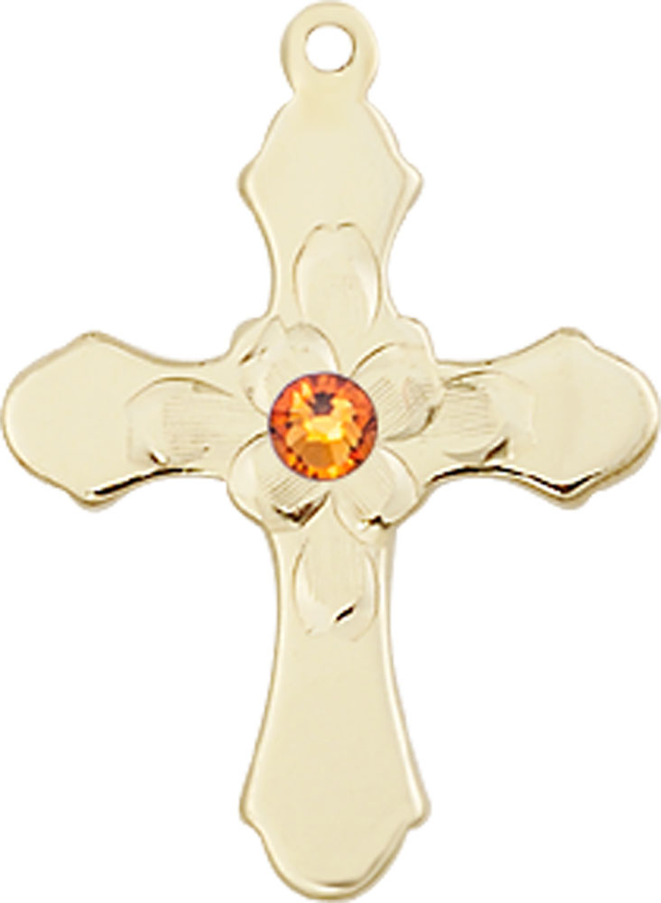 14kt Gold Filled Cross Medal with a 3mm Topaz Swarovski stone