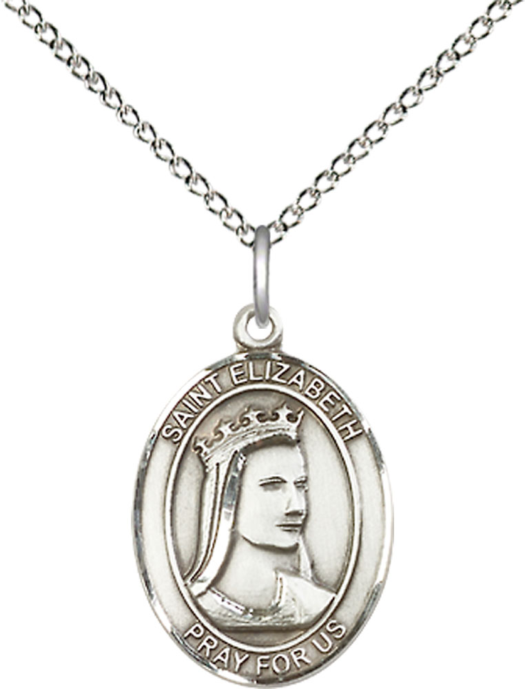 Sterling Silver Saint Elizabeth of Hungary Pendant on a 18 inch Sterling Silver Light Curb chain