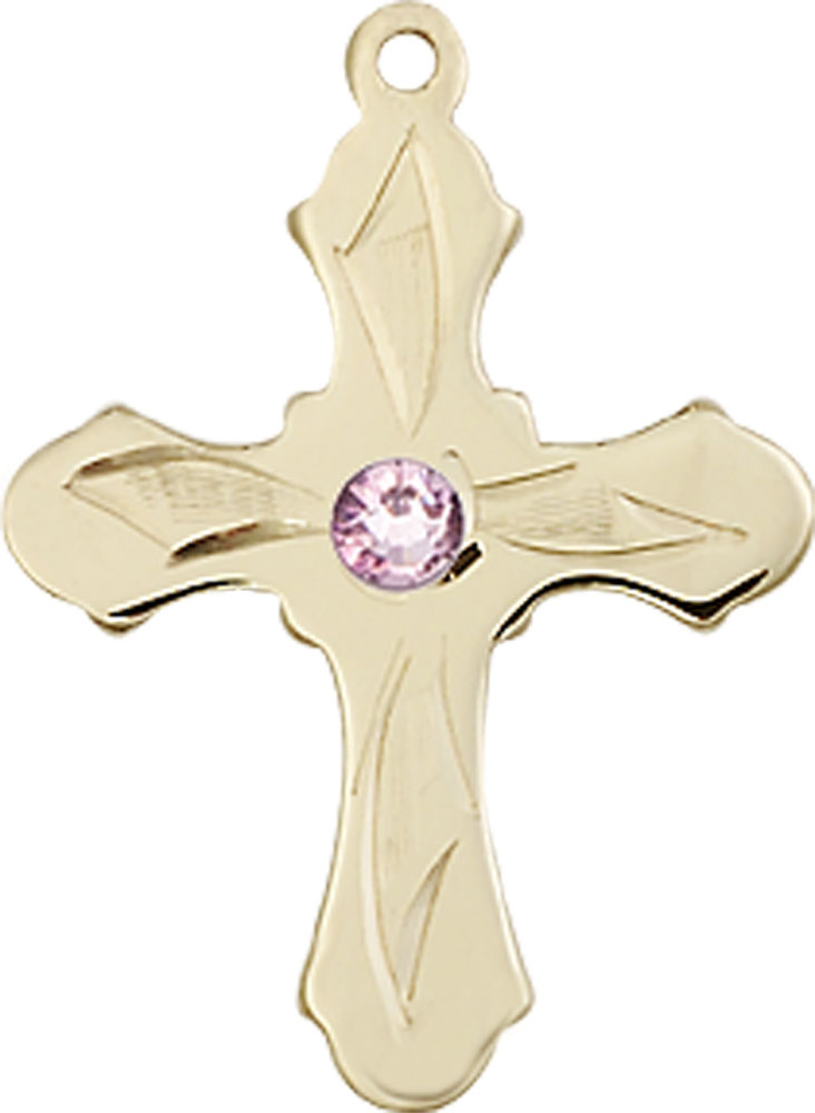 14kt Gold Filled Cross Medal with a 3mm Light Amethyst Swarovski stone