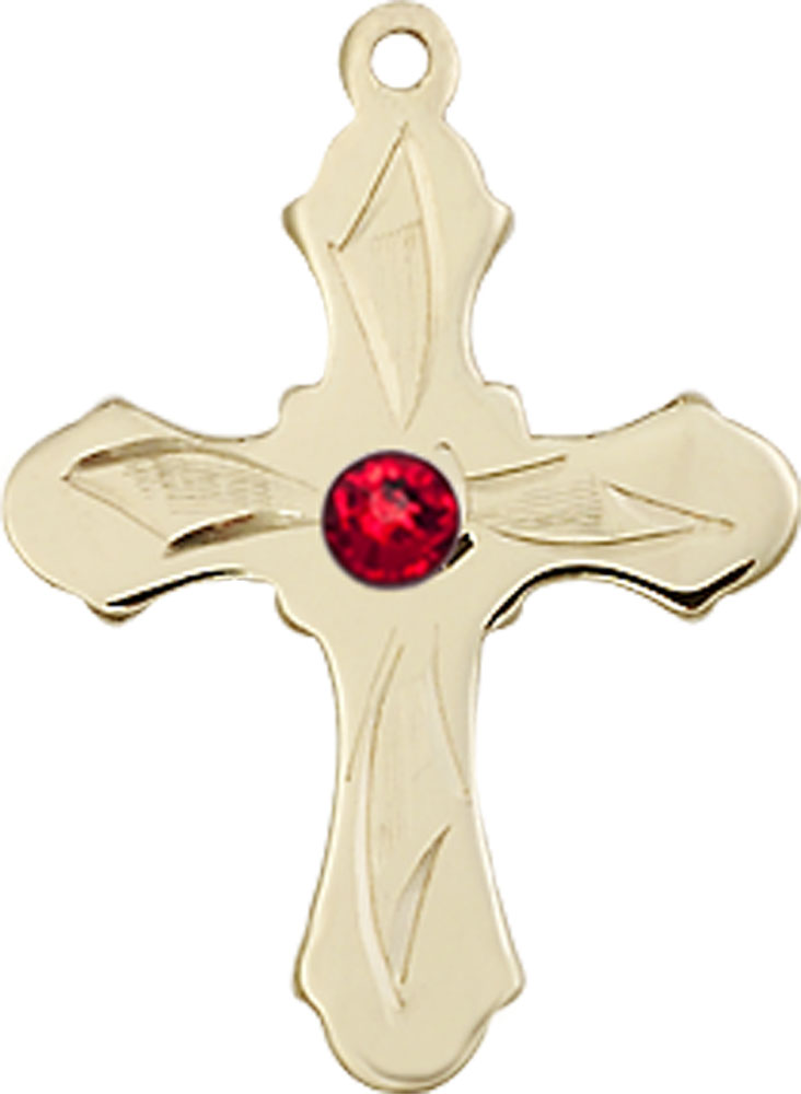 14kt Gold Filled Cross Medal with a 3mm Ruby Swarovski stone