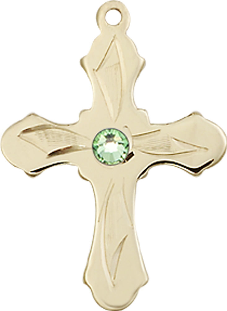 14kt Gold Filled Cross Medal with a 3mm Peridot Swarovski stone