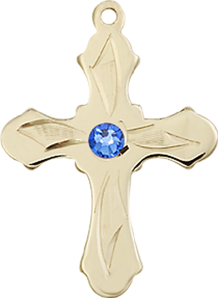 14kt Gold Filled Cross Medal with a 3mm Sapphire Swarovski stone