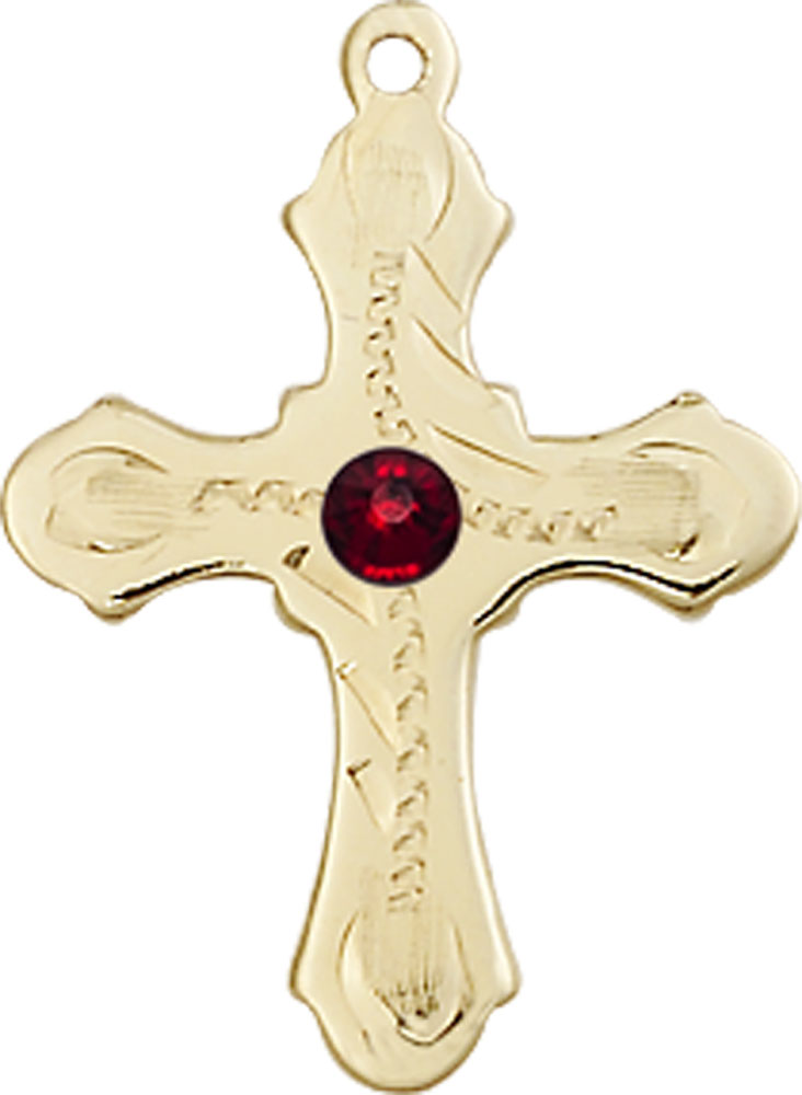 14kt Gold Filled Cross Medal with a 3mm Garnet Swarovski stone