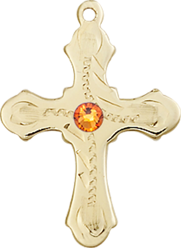 14kt Gold Filled Cross Medal with a 3mm Topaz Swarovski stone
