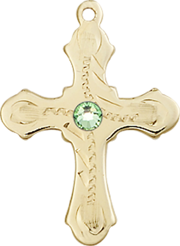 14kt Gold Filled Cross Medal with a 3mm Peridot Swarovski stone