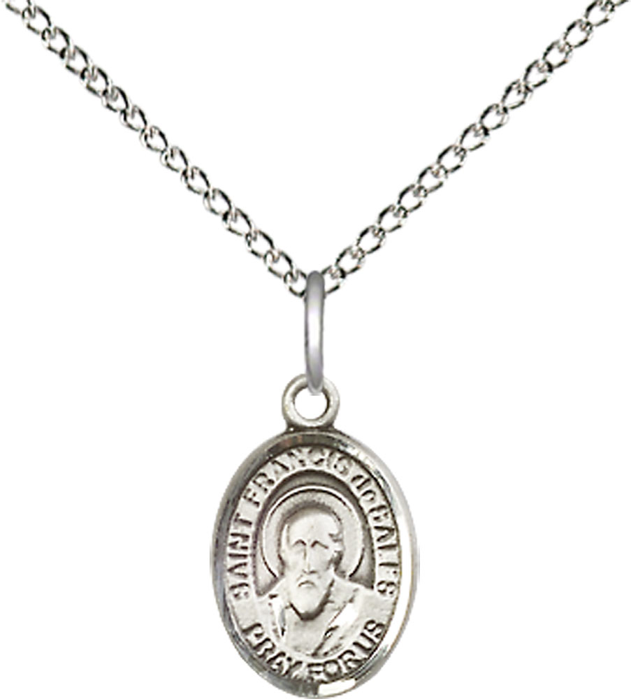 Sterling Silver Saint Francis de Sales Pendant on a 18 inch Sterling Silver Light Curb chain