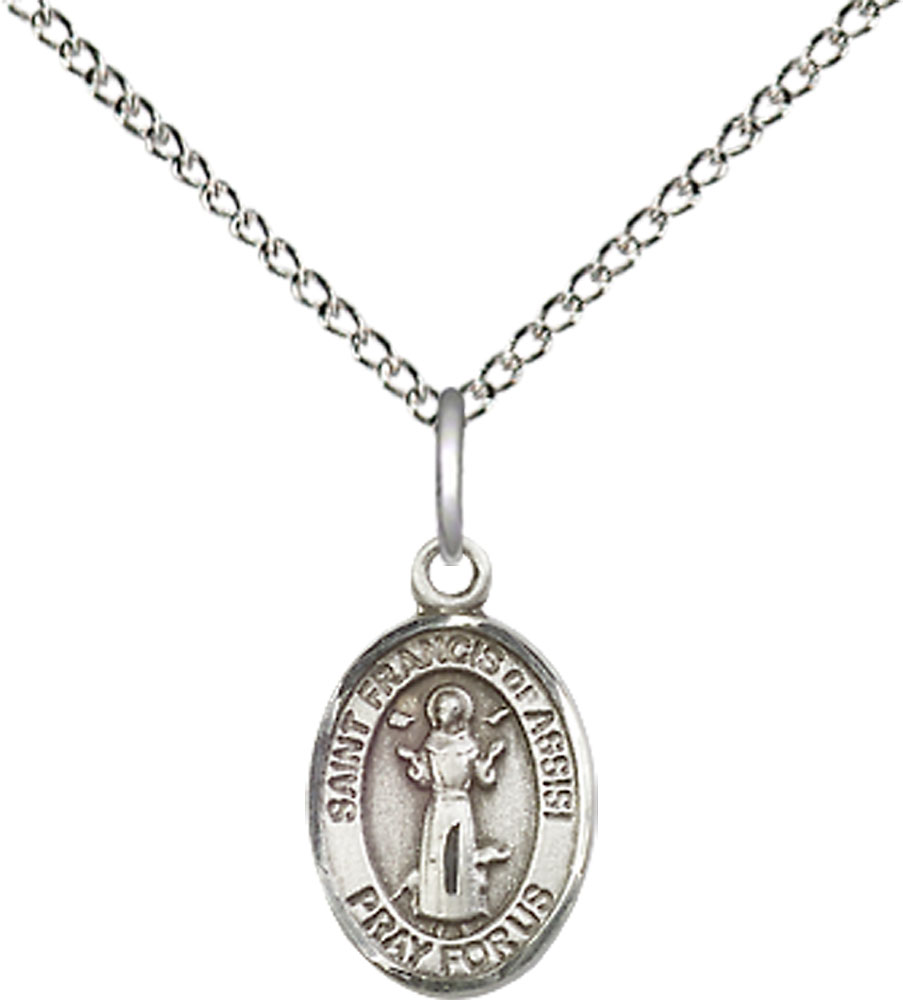 Sterling Silver Saint Francis of Assisi Pendant on a 18 inch Sterling Silver Light Curb chain