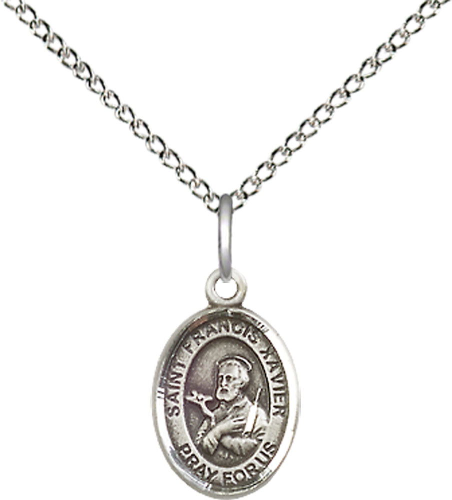 Sterling Silver Saint Francis Xavier Pendant on a 18 inch Sterling Silver Light Curb chain
