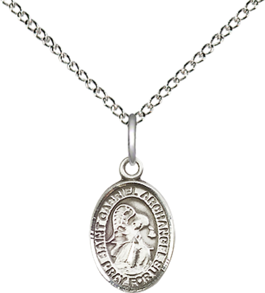Sterling Silver Saint Gabriel the Archangel Pendant on a 18 inch Sterling Silver Light Curb chain