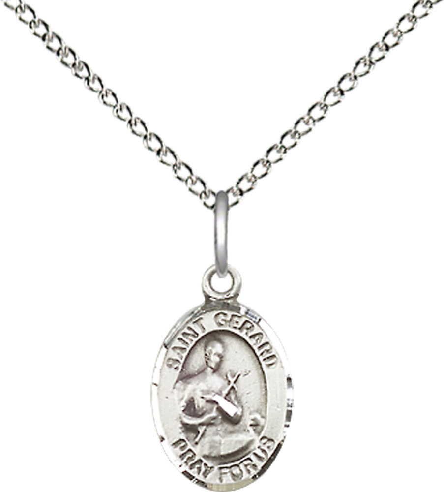 Sterling Silver Saint Gerard Majella Pendant on a 18 inch Sterling Silver Light Curb chain