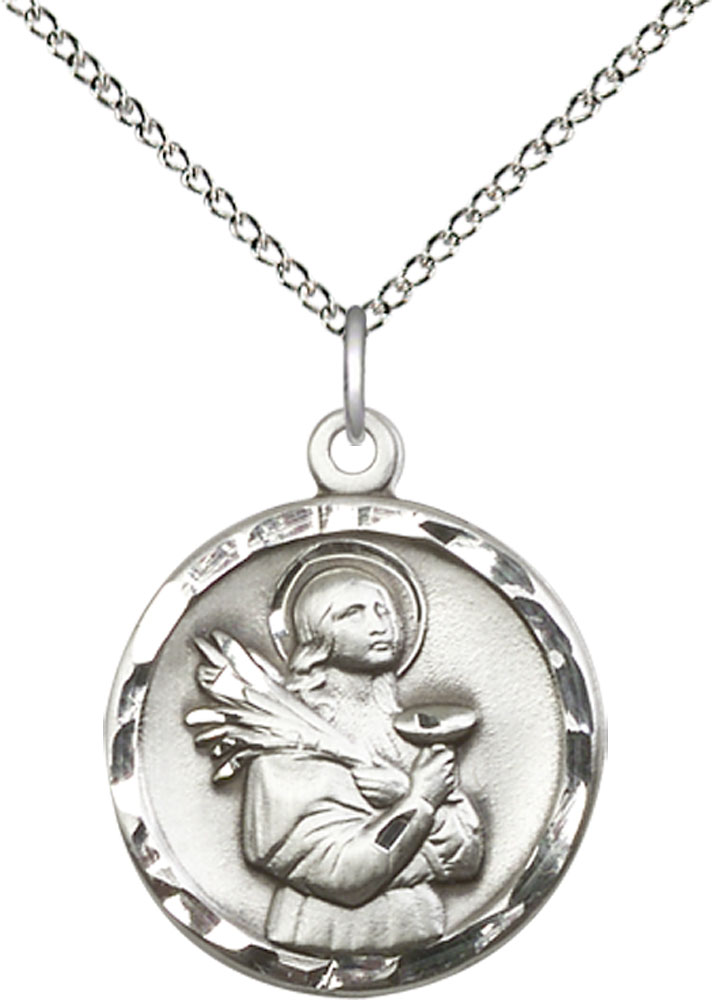 Sterling Silver Saint Lucy Pendant on a 18 inch Sterling Silver Light Curb chain