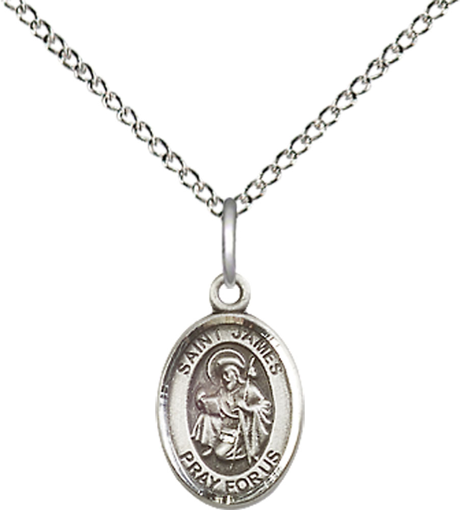 Sterling Silver Saint James the Greater Pendant on a 18 inch Sterling Silver Light Curb chain