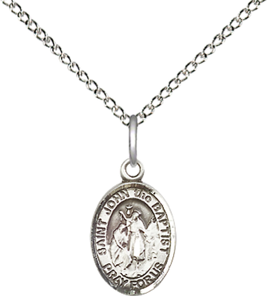 Sterling Silver Saint John the Baptist Pendant on a 18 inch Sterling Silver Light Curb chain