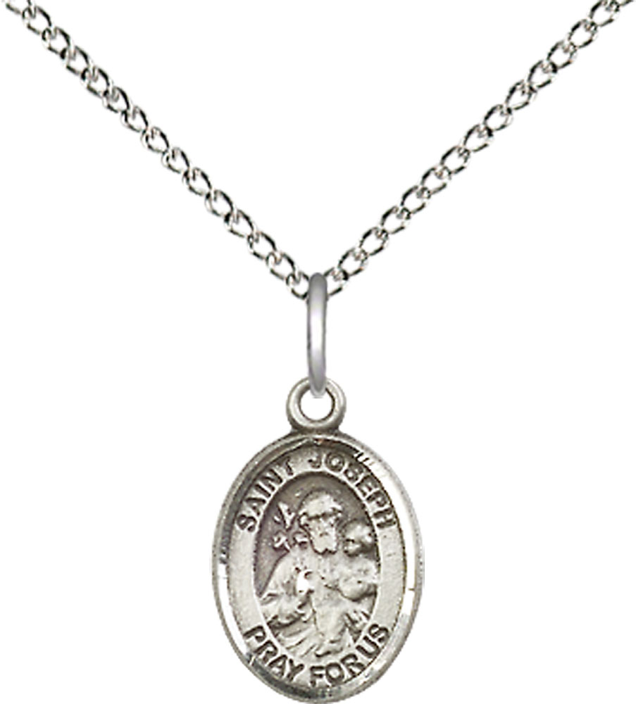 Sterling Silver Saint Joseph Pendant on a 18 inch Sterling Silver Light Curb chain