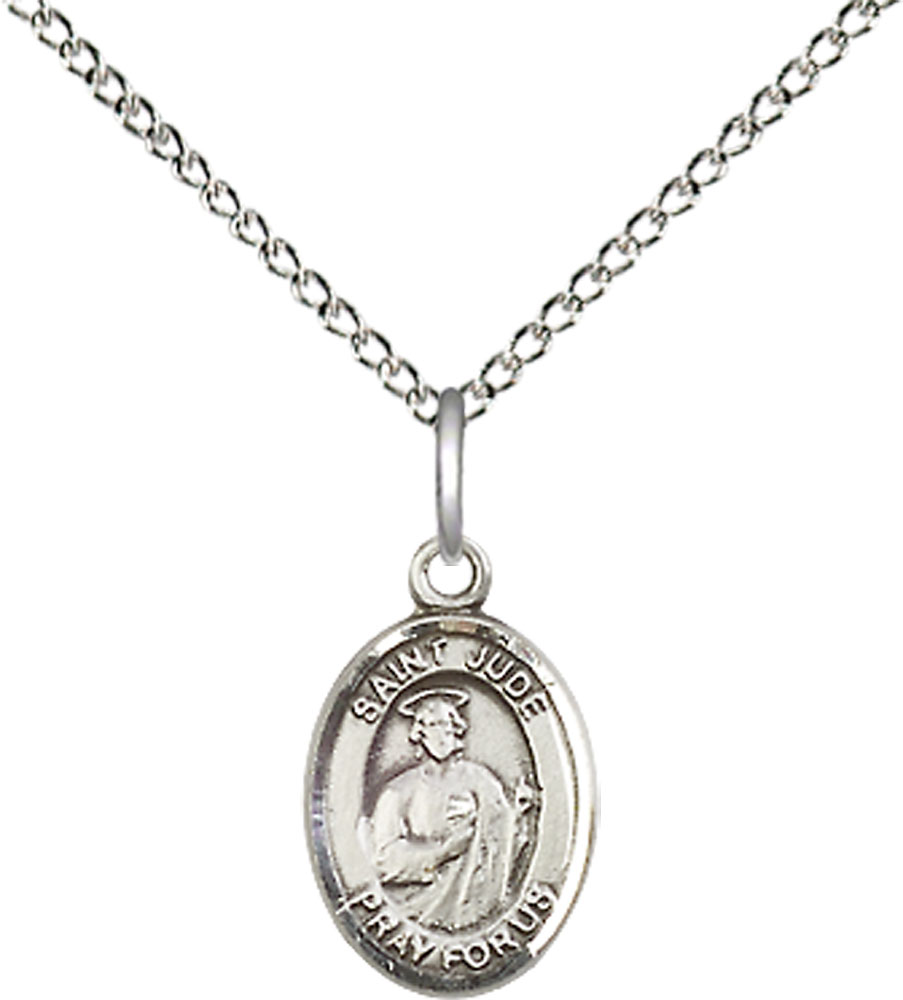 Sterling Silver Saint Jude Pendant on a 18 inch Sterling Silver Light Curb chain