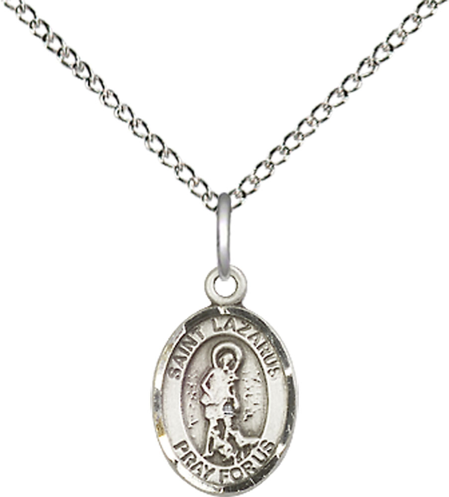 Sterling Silver Saint Lazarus Pendant on a 18 inch Sterling Silver Light Curb chain