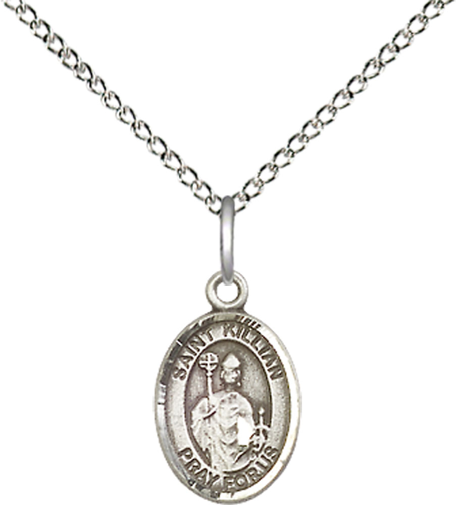 Sterling Silver Saint Kilian Pendant on a 18 inch Sterling Silver Light Curb chain