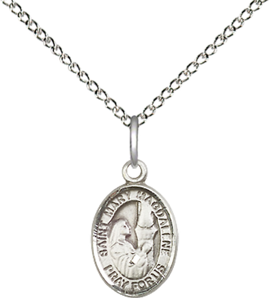 Sterling Silver Saint Mary Magdalene Pendant on a 18 inch Sterling Silver Light Curb chain