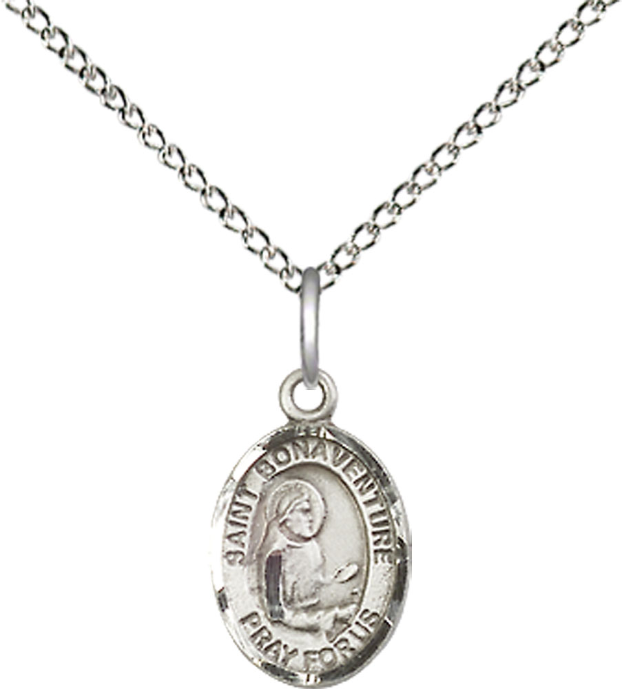 Sterling Silver Saint Bonaventure Pendant on a 18 inch Sterling Silver Light Curb chain