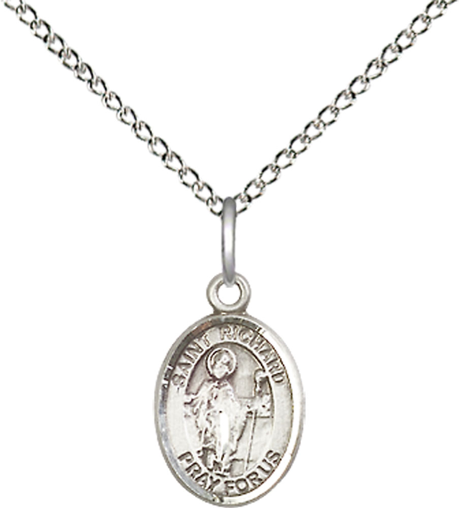 Sterling Silver Saint Richard Pendant on a 18 inch Sterling Silver Light Curb chain
