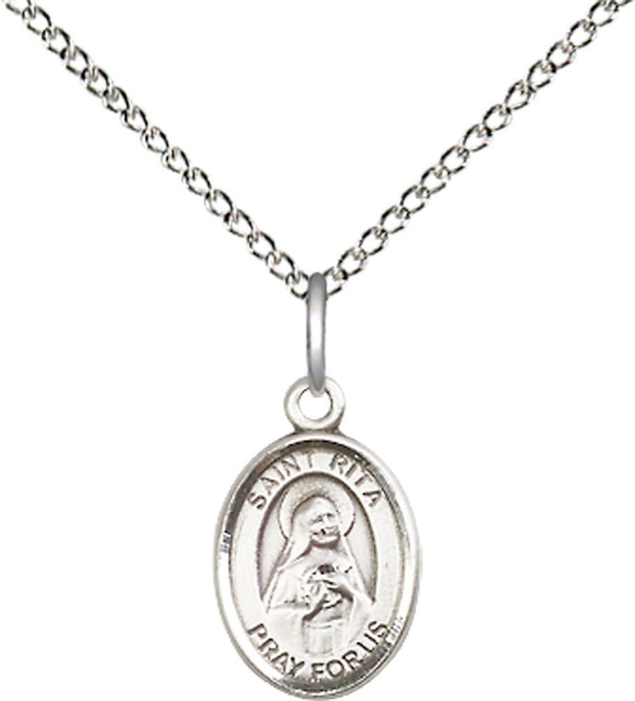 Sterling Silver Saint Rita of Cascia Pendant on a 18 inch Sterling Silver Light Curb chain