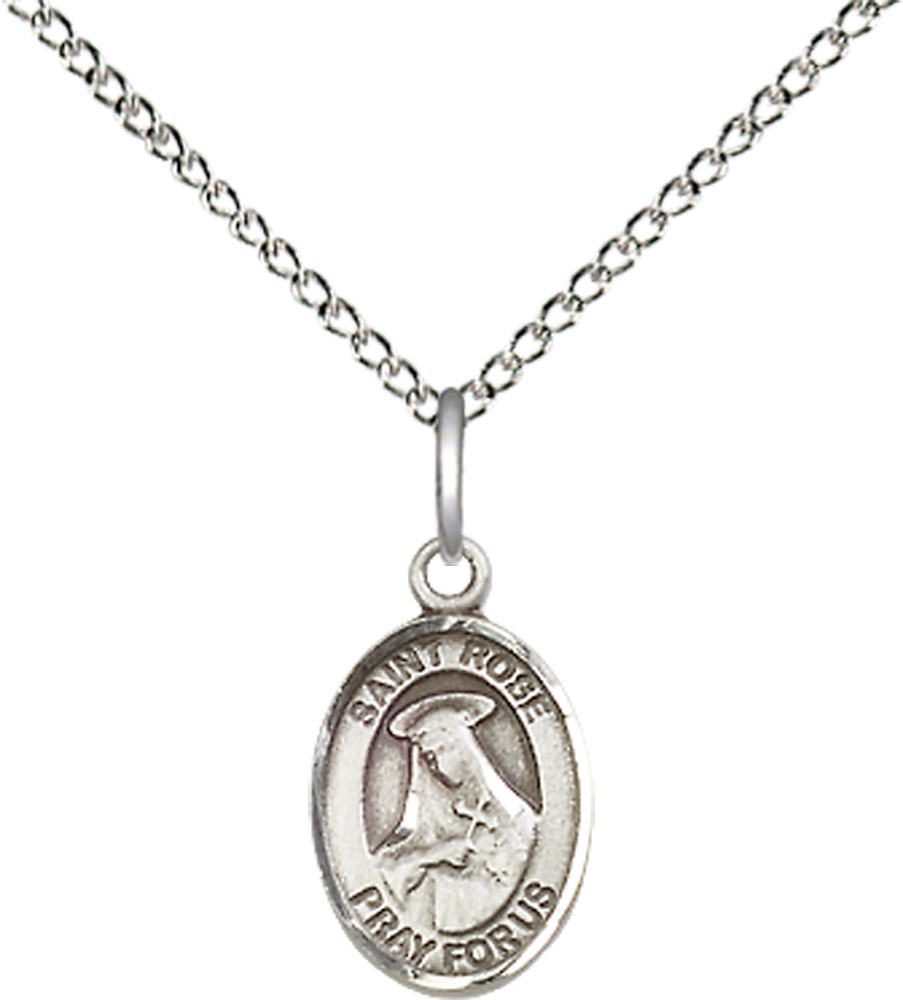 Sterling Silver Saint Rose of Lima Pendant on a 18 inch Sterling Silver Light Curb chain