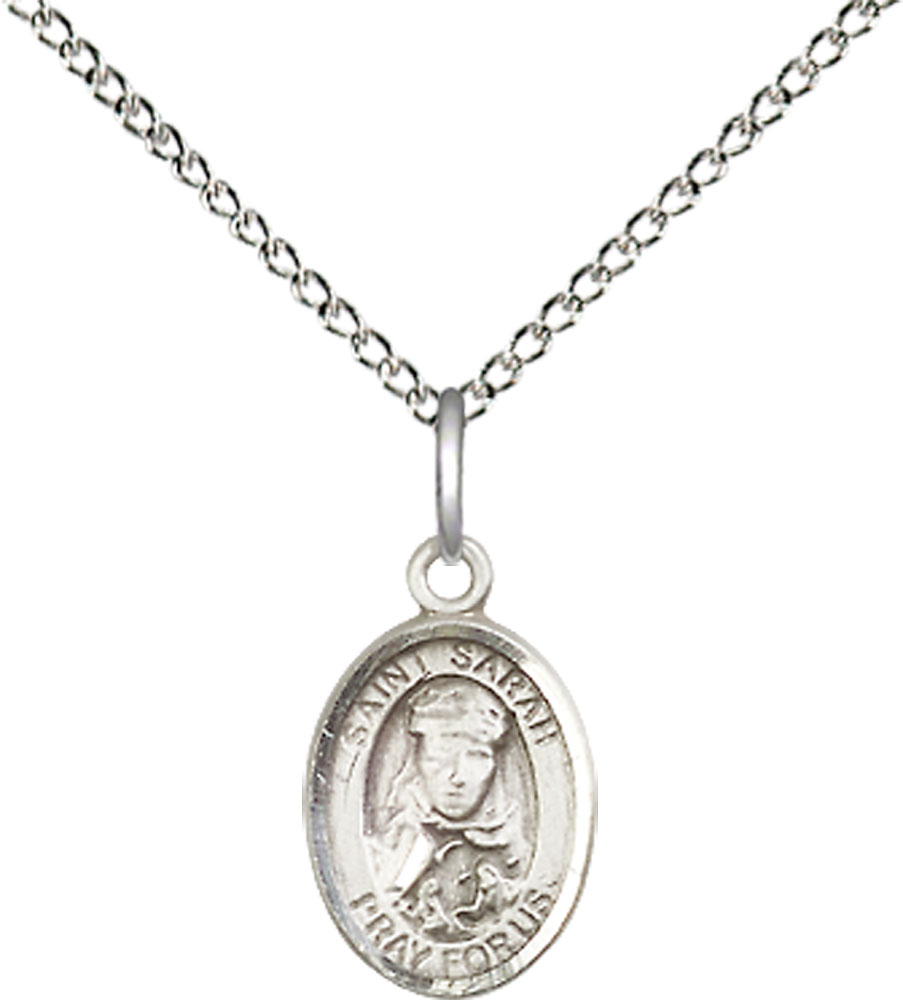 Sterling Silver Saint Sarah Pendant on a 18 inch Sterling Silver Light Curb chain