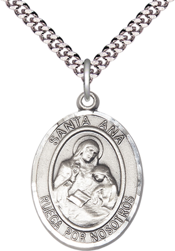 Sterling Silver Santa Ana Pendant on a 24 inch Light Rhodium Heavy Curb chain