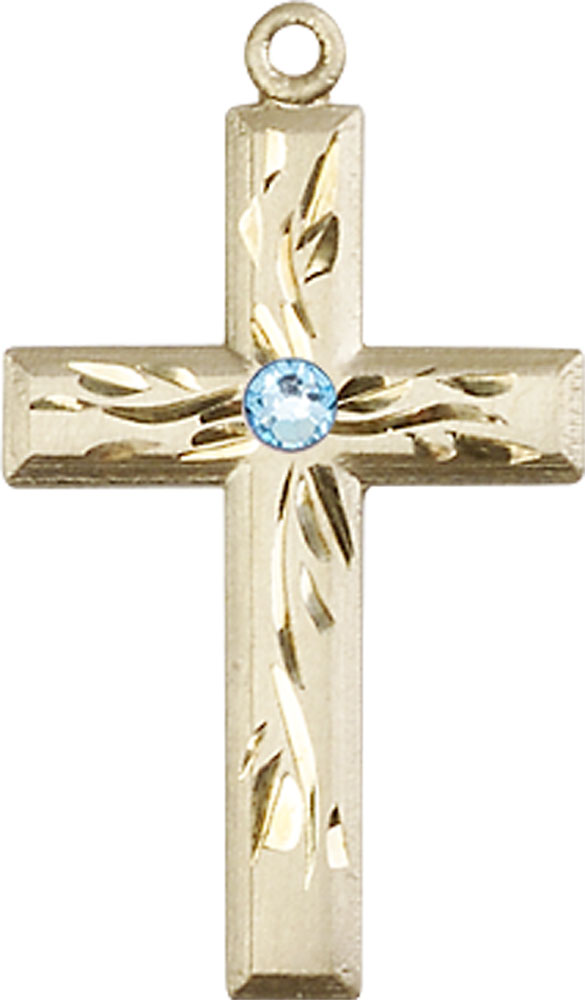 14kt Gold Filled Cross Medal with a 3mm Aqua Swarovski stone