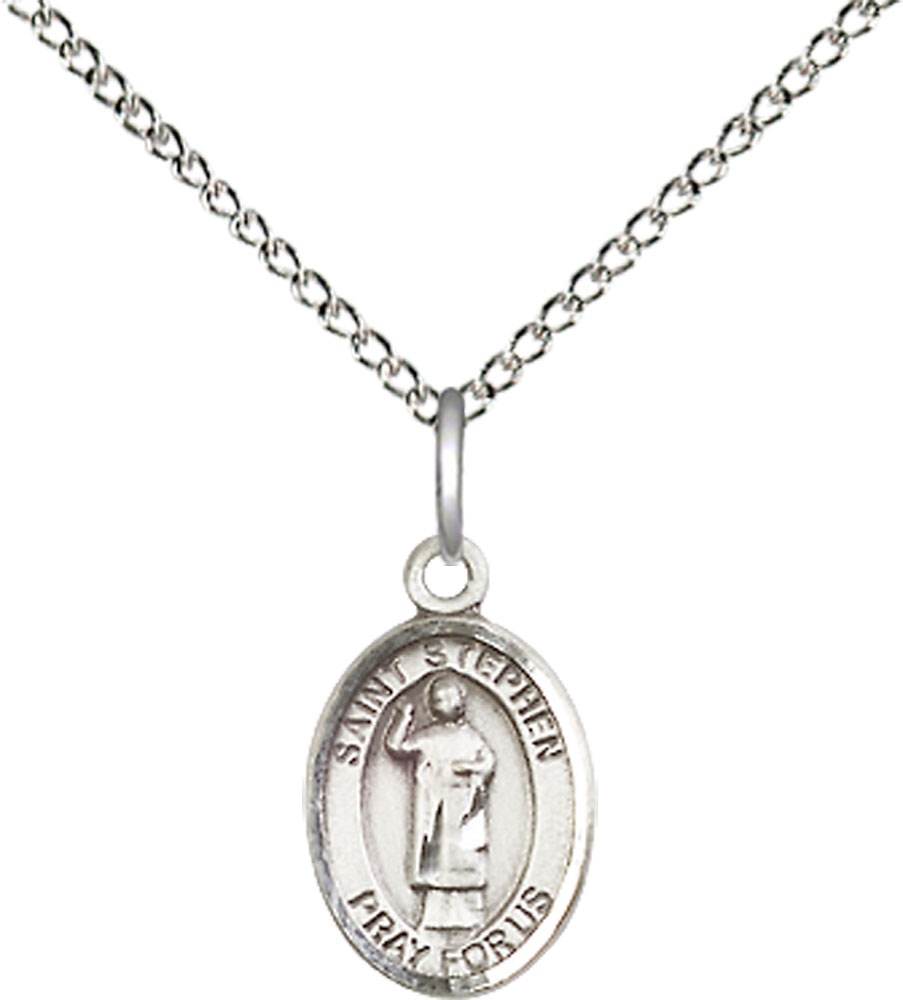 Sterling Silver Saint Stephen the Martyr Pendant on a 18 inch Sterling Silver Light Curb chain
