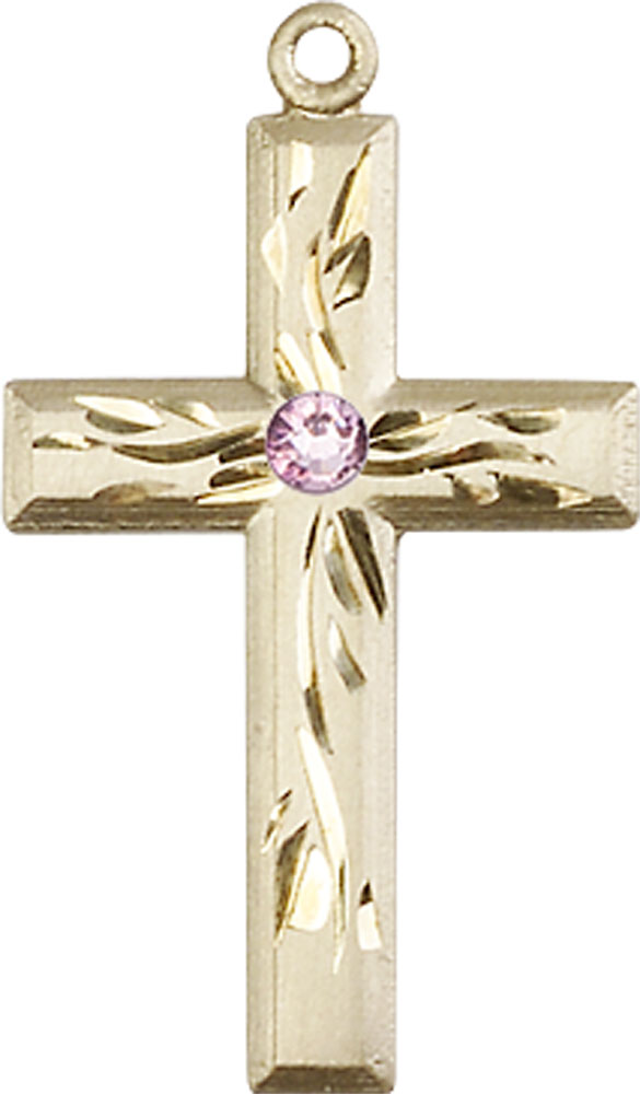 14kt Gold Filled Cross Medal with a 3mm Light Amethyst Swarovski stone