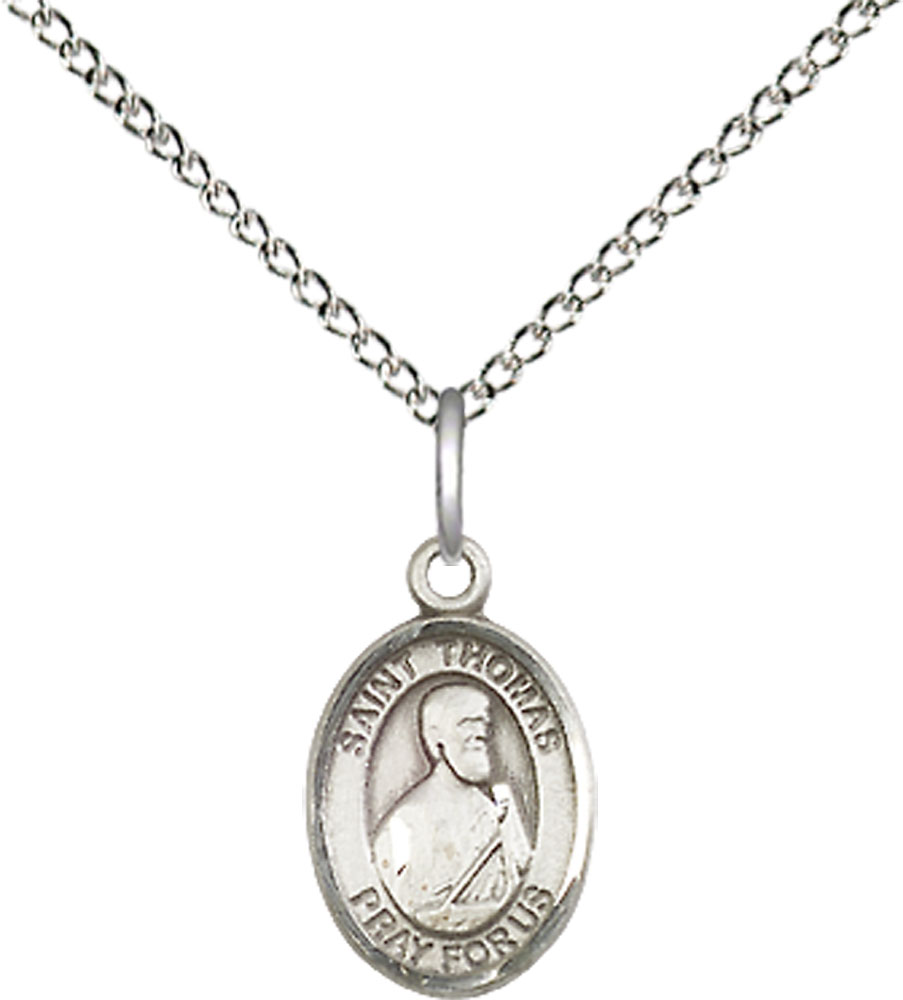Sterling Silver Saint Thomas the Apostle Pendant on a 18 inch Sterling Silver Light Curb chain