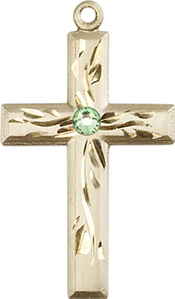 14kt Gold Filled Cross Medal with a 3mm Peridot Swarovski stone