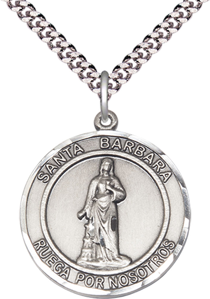 Sterling Silver Santa Barbara Pendant on a 24 inch Light Rhodium Heavy Curb chain