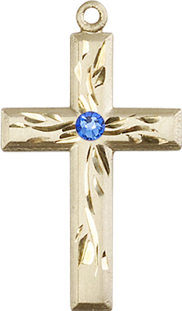 14kt Gold Filled Cross Medal with a 3mm Sapphire Swarovski stone