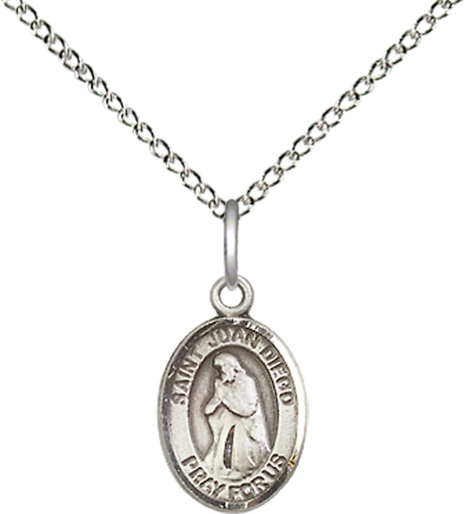 Sterling Silver Saint Juan Diego Pendant on a 18 inch Sterling Silver Light Curb chain