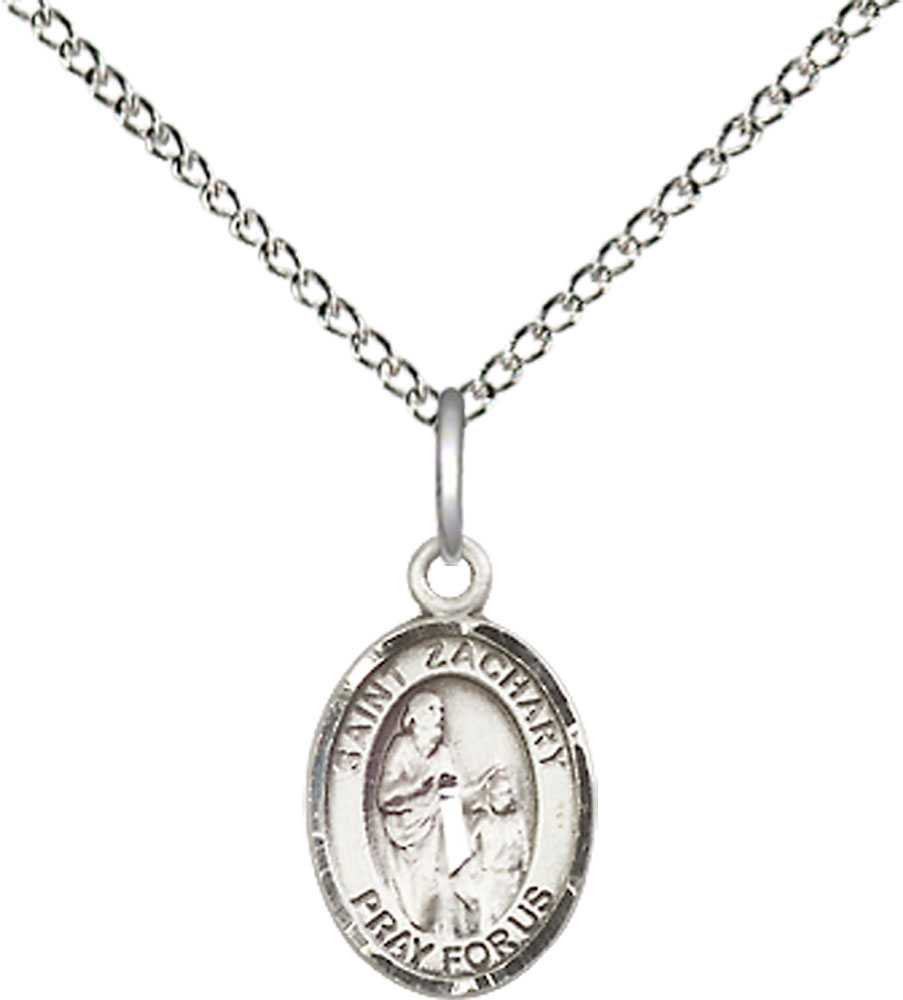 Sterling Silver Saint Zachary Pendant on a 18 inch Sterling Silver Light Curb chain