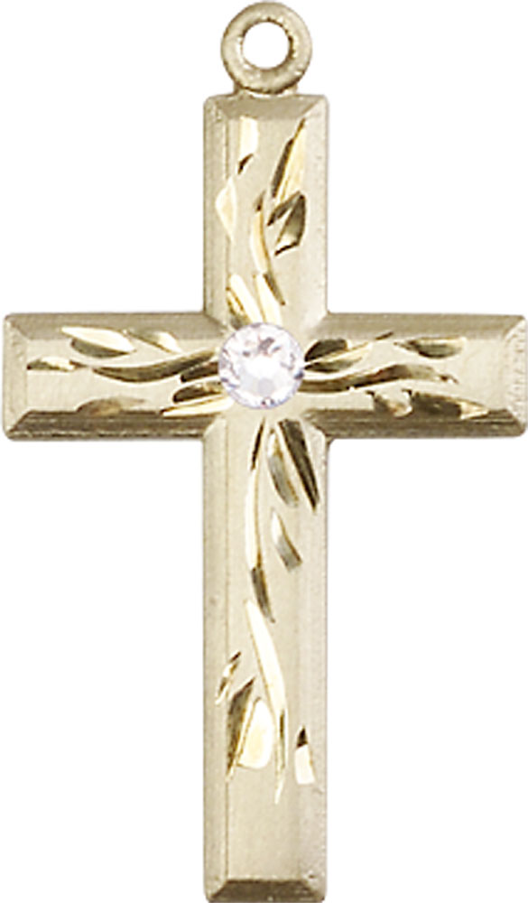 14kt Gold Cross Medal with a 3mm Crystal Swarovski stone