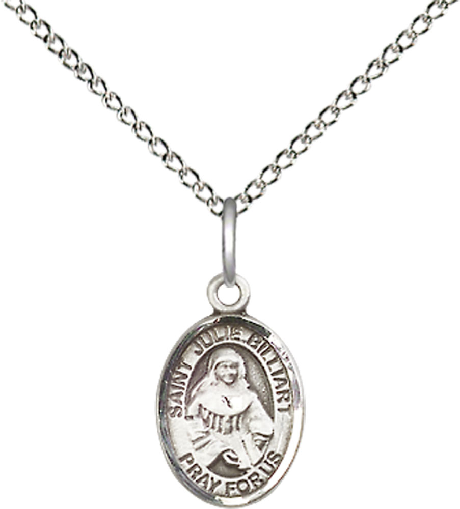 Sterling Silver Saint Julie Billiart Pendant on a 18 inch Sterling Silver Light Curb chain