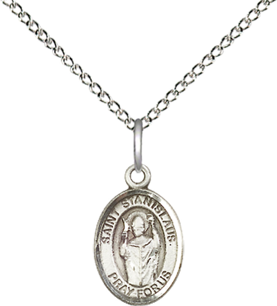 Sterling Silver Saint Stanislaus Pendant on a 18 inch Sterling Silver Light Curb chain