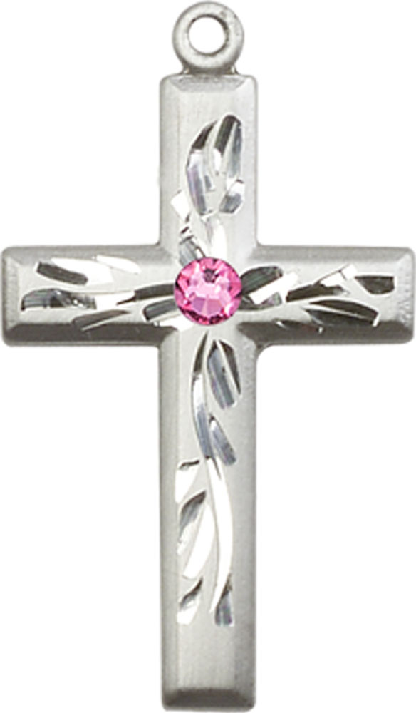 Sterling Silver Cross Medal with a 3mm Rose Swarovski stone