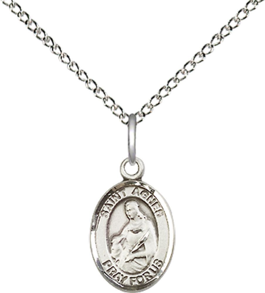 Sterling Silver Saint Agnes of Rome Pendant on a 18 inch Sterling Silver Light Curb chain